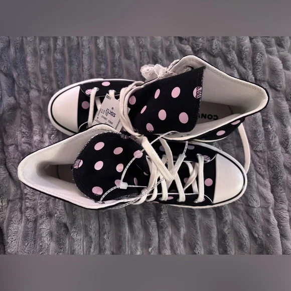 Black & Pink Polka Dot Lift Converse All-Star High Top Sneakers A10688C - Picture 10 of 13